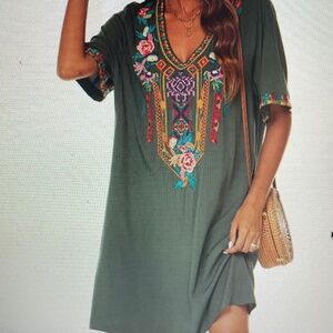 Womens Embroider Peasant Dress Tunic XL